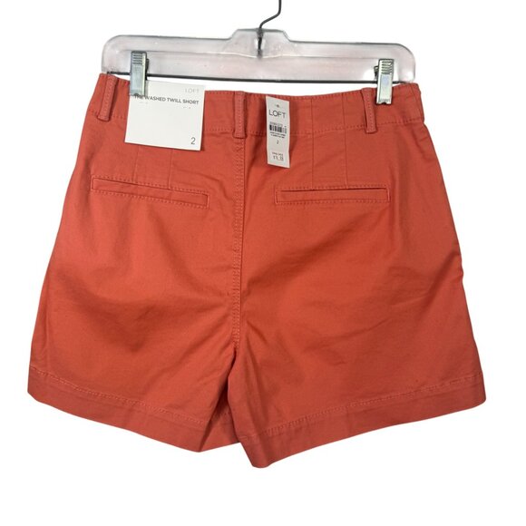 Loft Womens Washed Twill Shorts Size 2 Coral Orange Cotton Blend - Picture 3 of 8